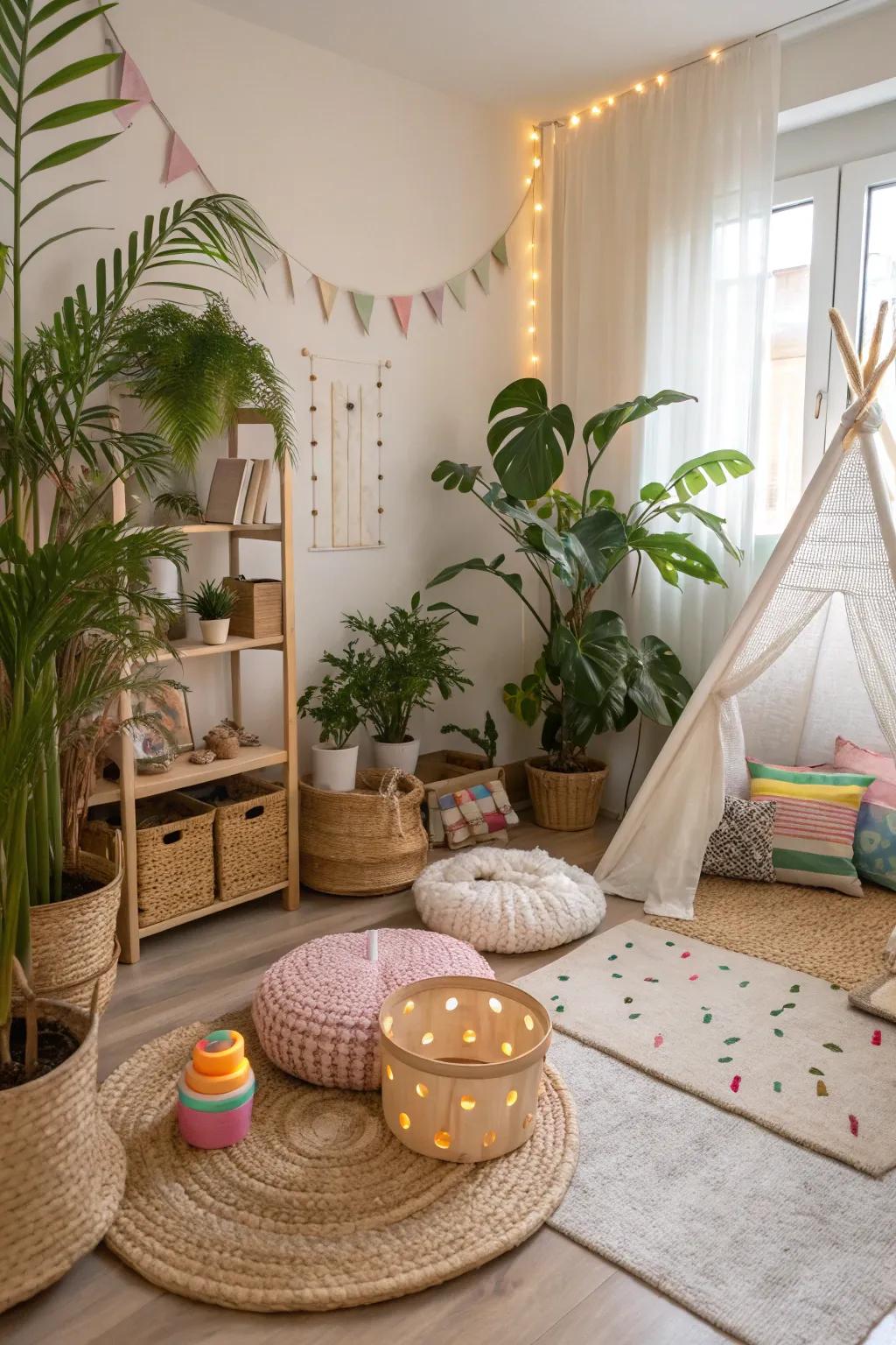 Introduce a touch of nature indoors using plants and natural elements.
