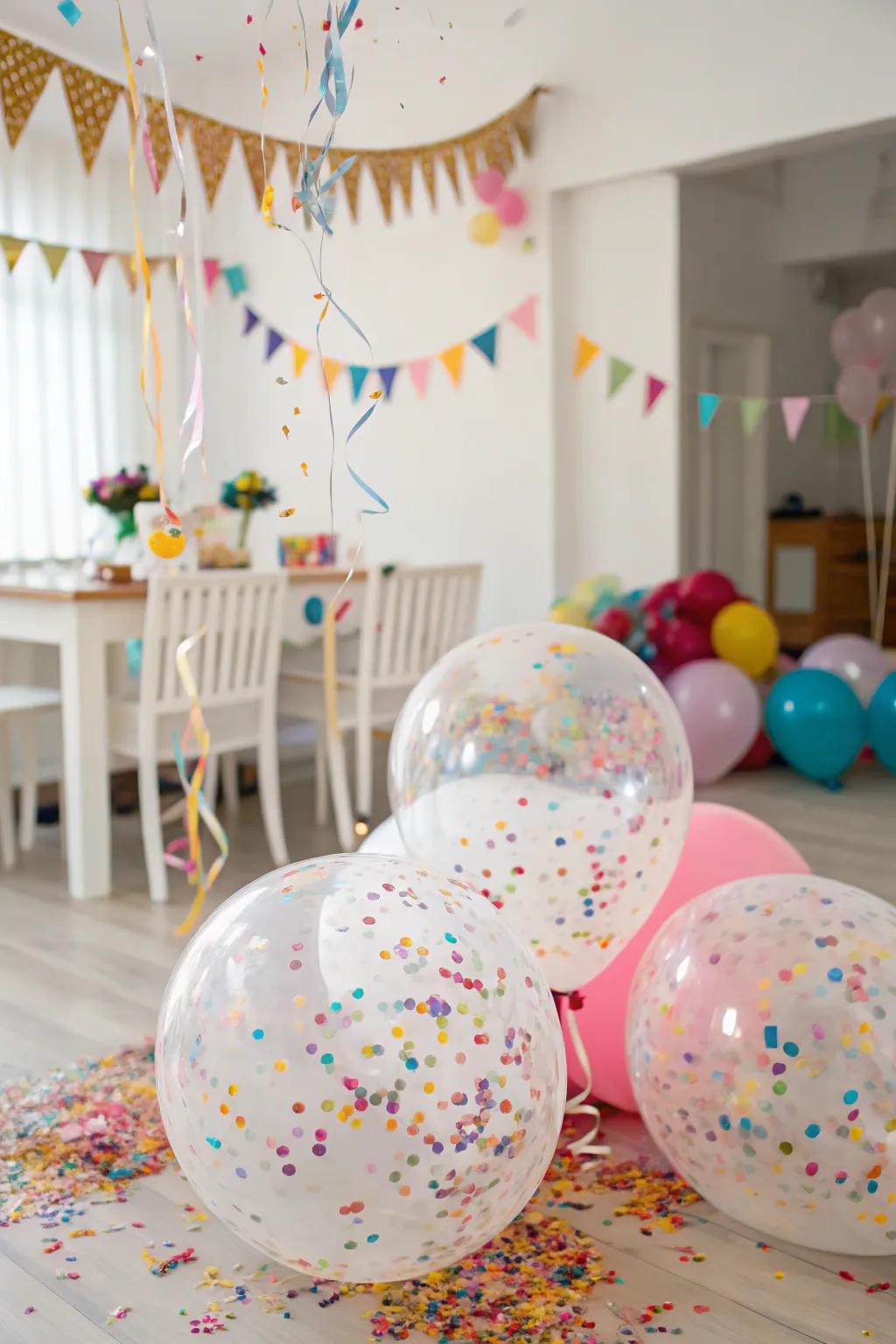Confetti balloons offer a fun and colorful surprise to the celebration.