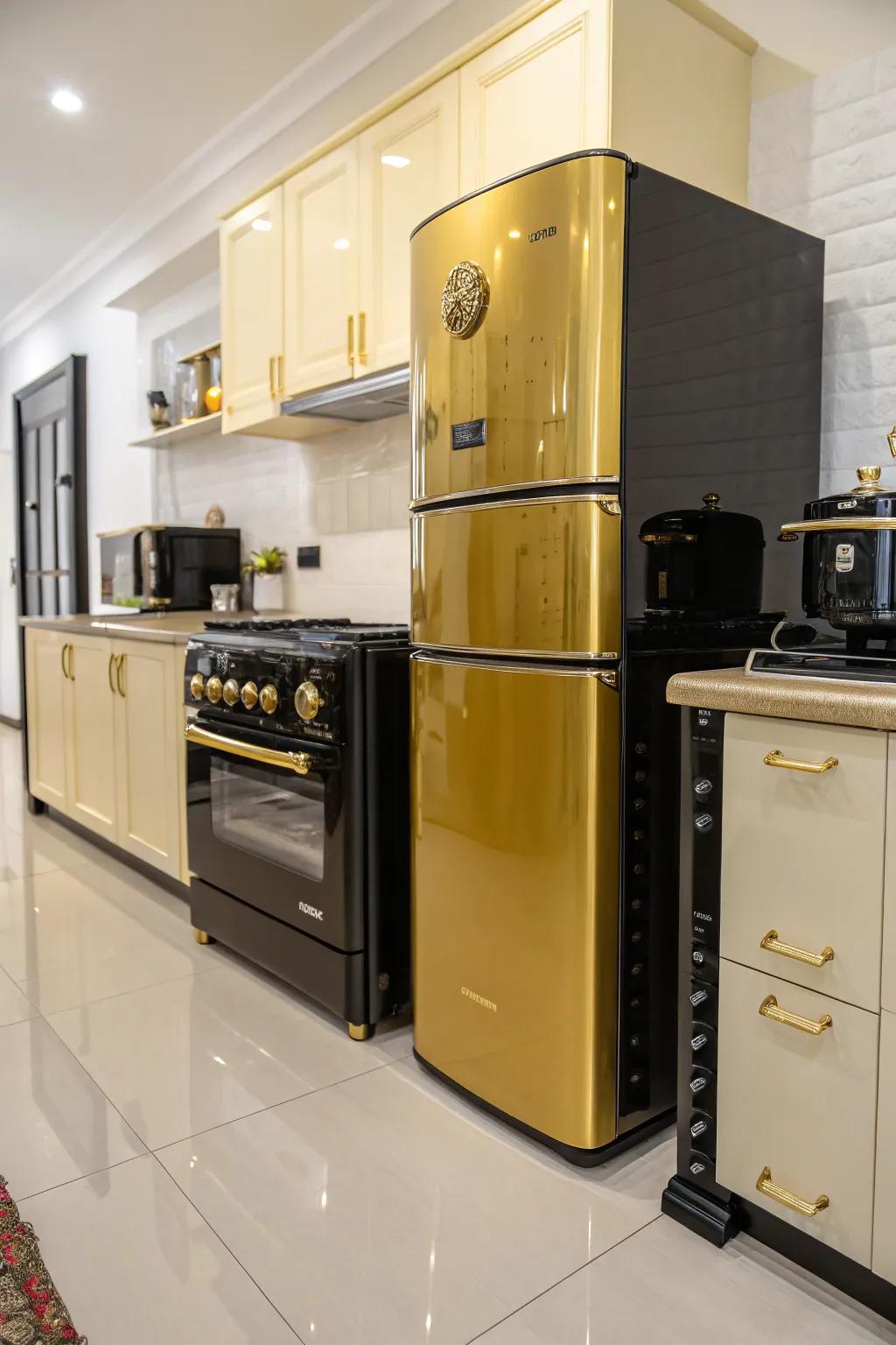 Gilded and ebony appliances add luxury and functionality.