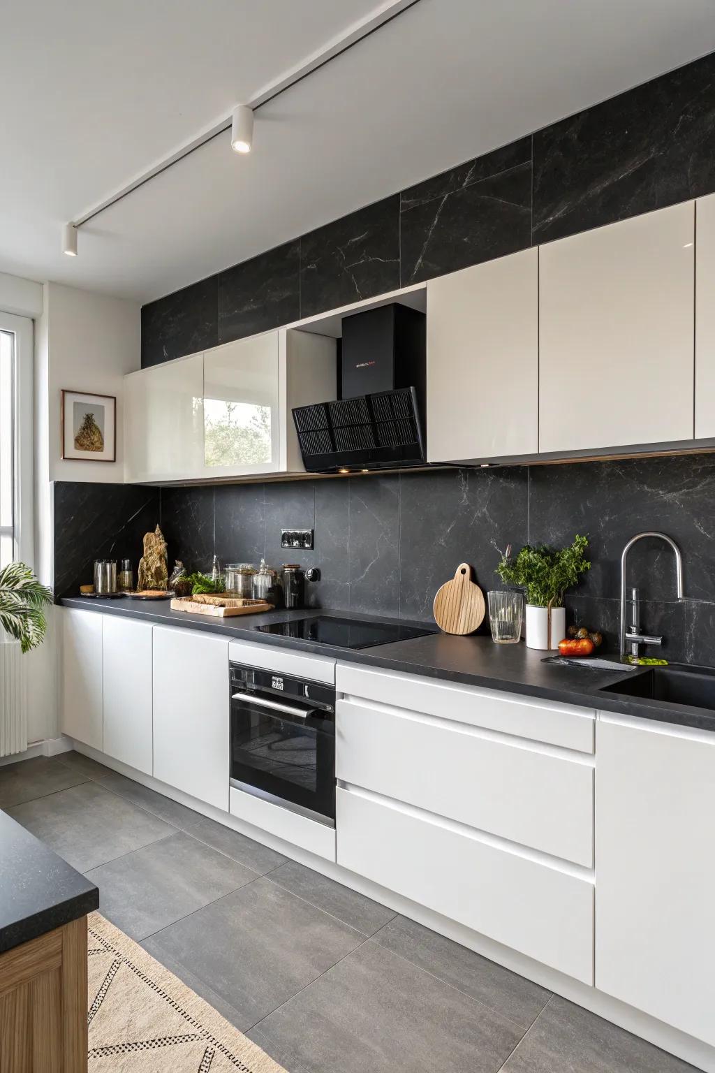 A seamless integration of backsplash and countertop creates a harmonious cooking space design.