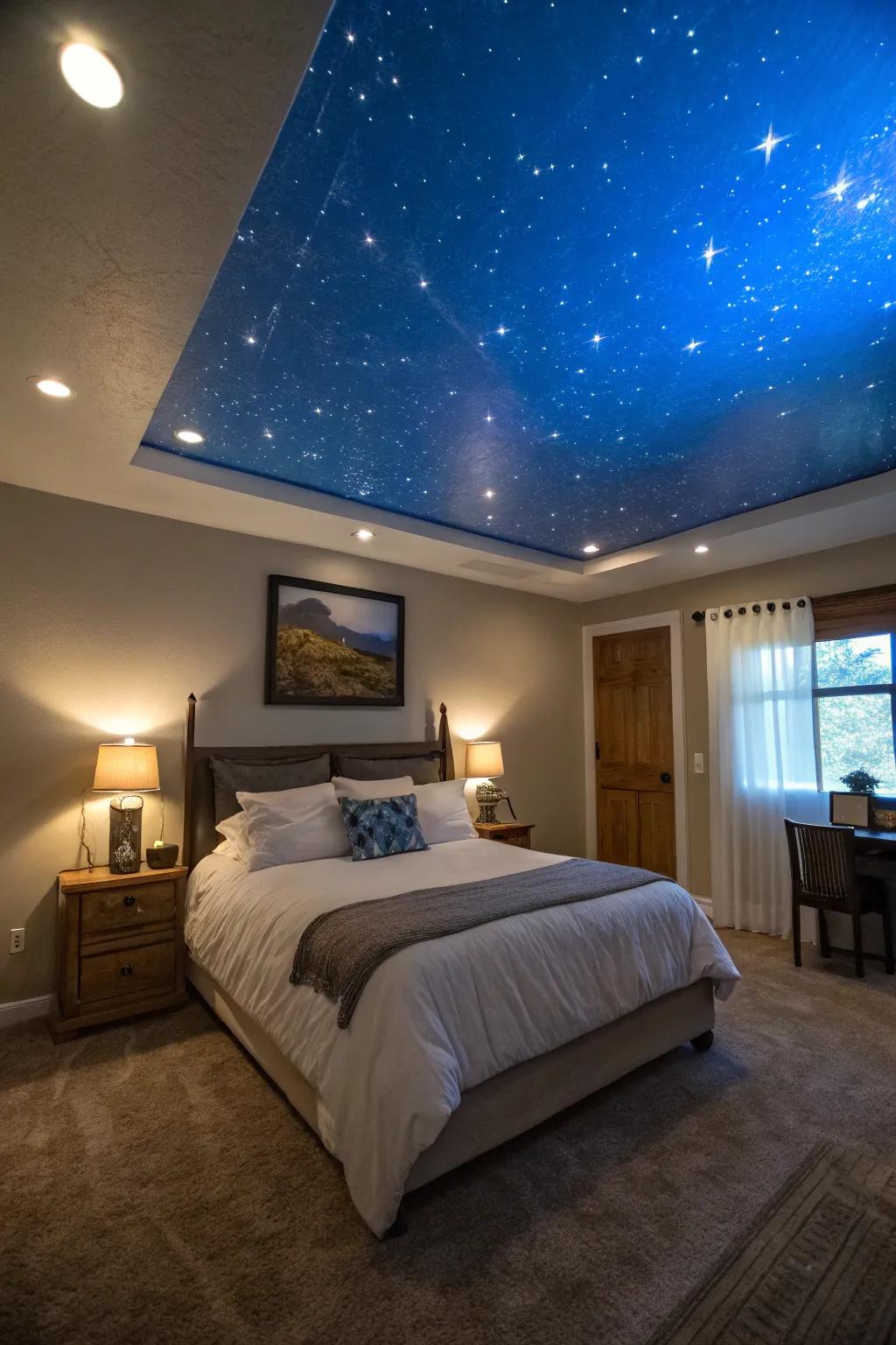 An azure ceiling introduces an unexpected twist.