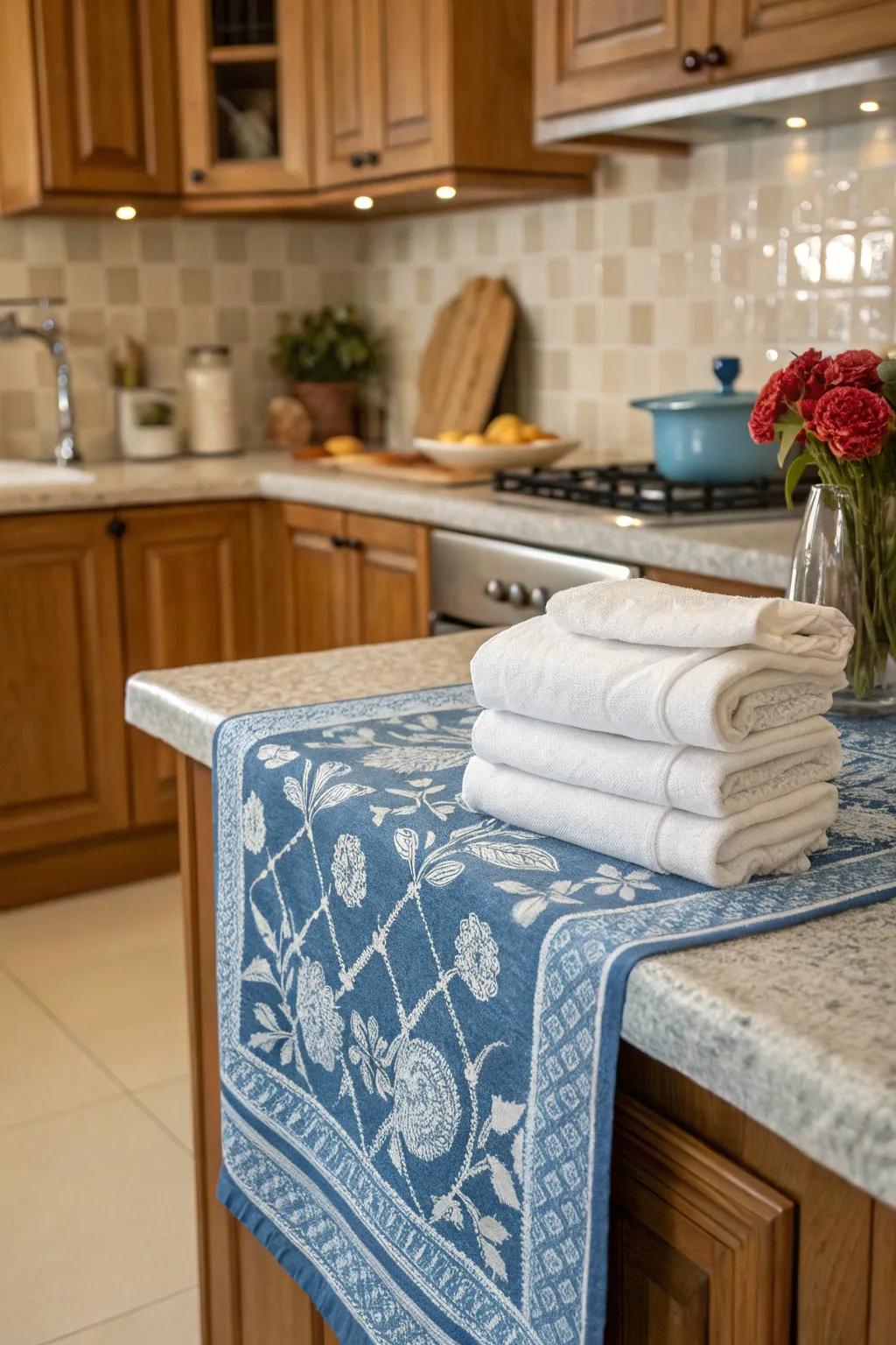 Azure and ivory accents deliver a celebratory nuance to your kitchen.