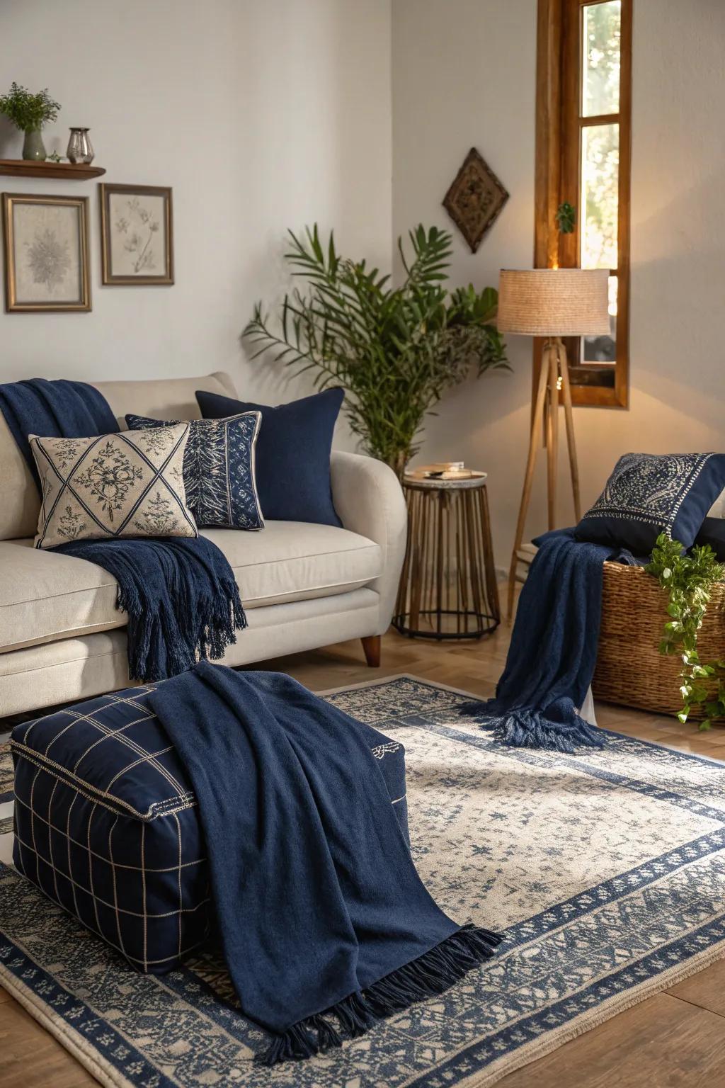 Snug indigo features for the family room