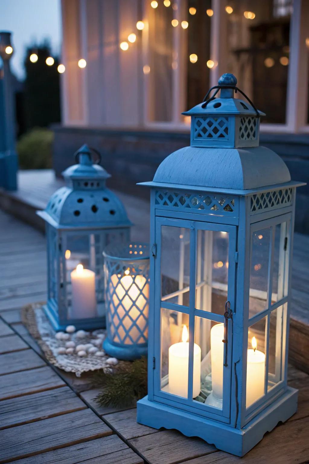 Azure beacons illuminating a cozy fall environment.