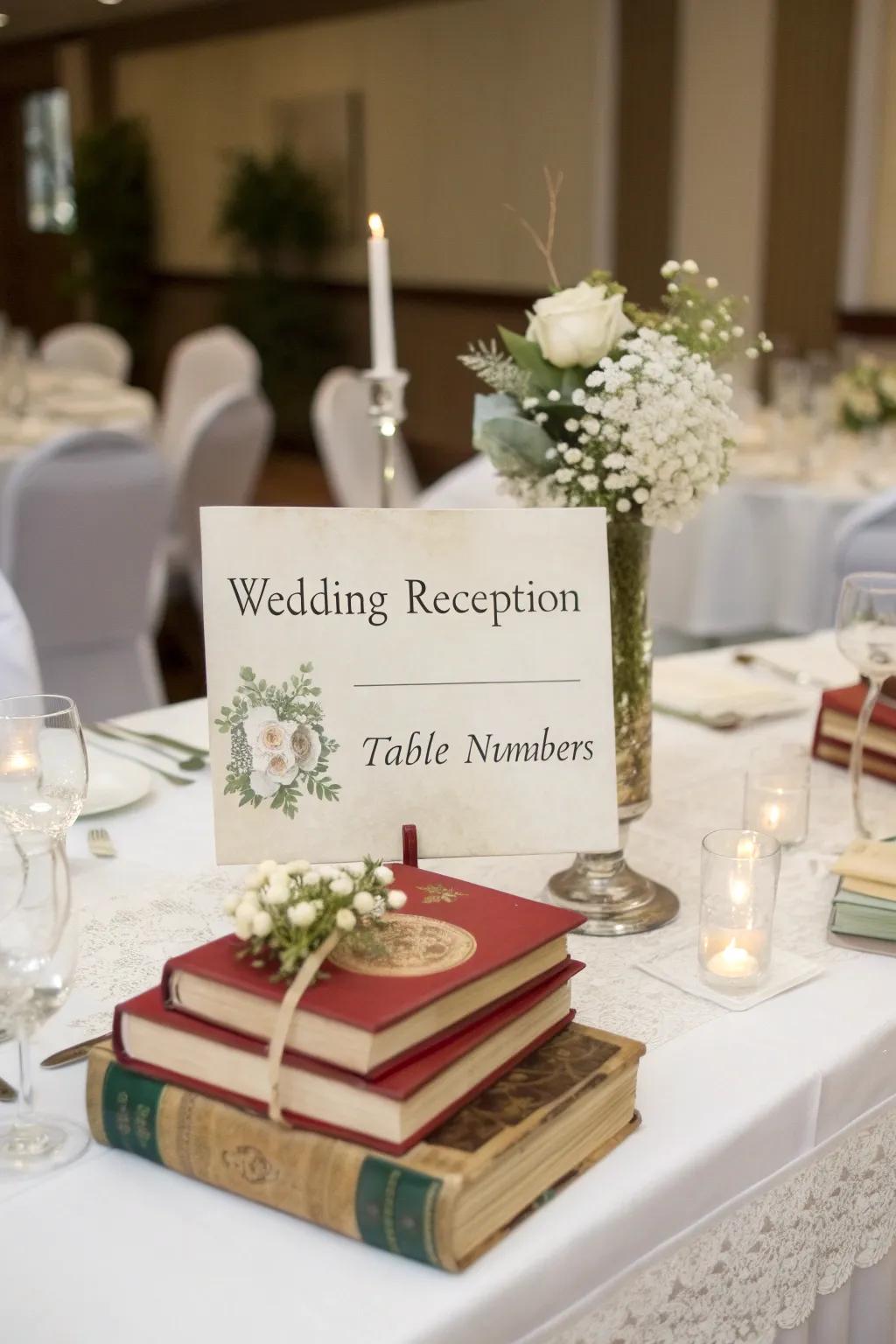 Literary table markers introduce a hint of sophistication to events.