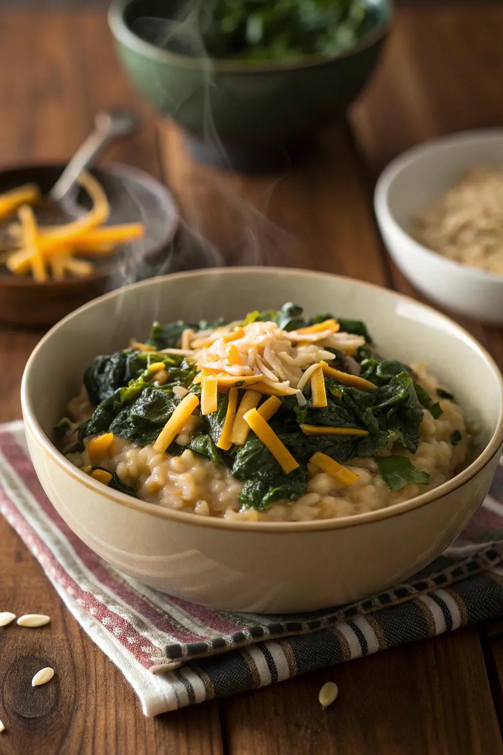 Savory grain bowl with a vegetable twist for a hearty breakfast.