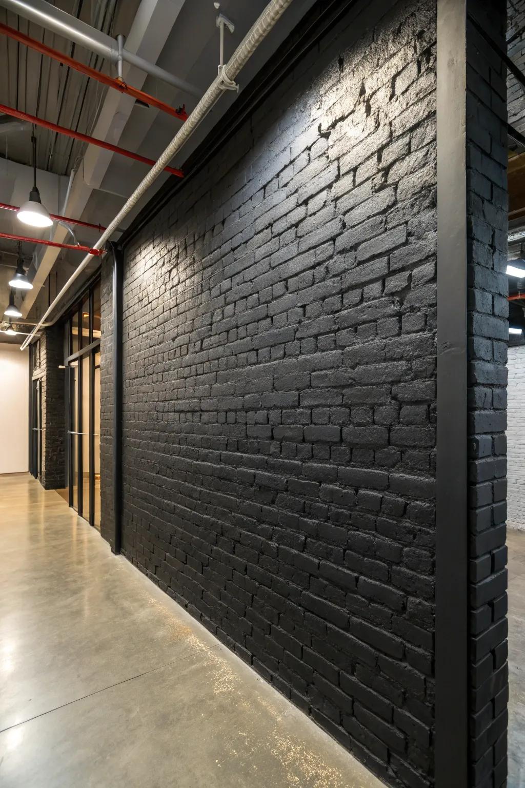 Elevate your space with the audacious elegance of industrial black brickwork.