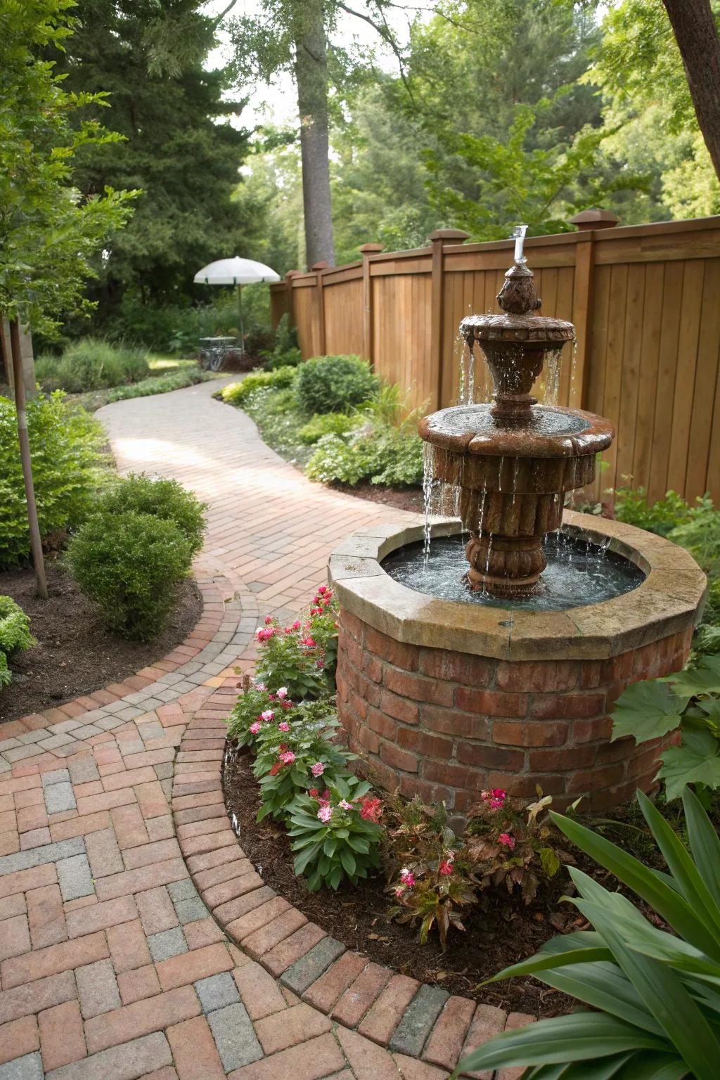 Water elements incorporated with brick styles create a tranquil environment.