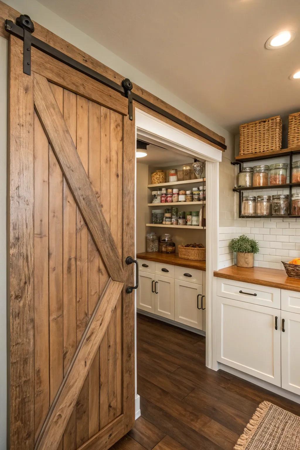 A barn door adds a unique touch to your kitchen space.