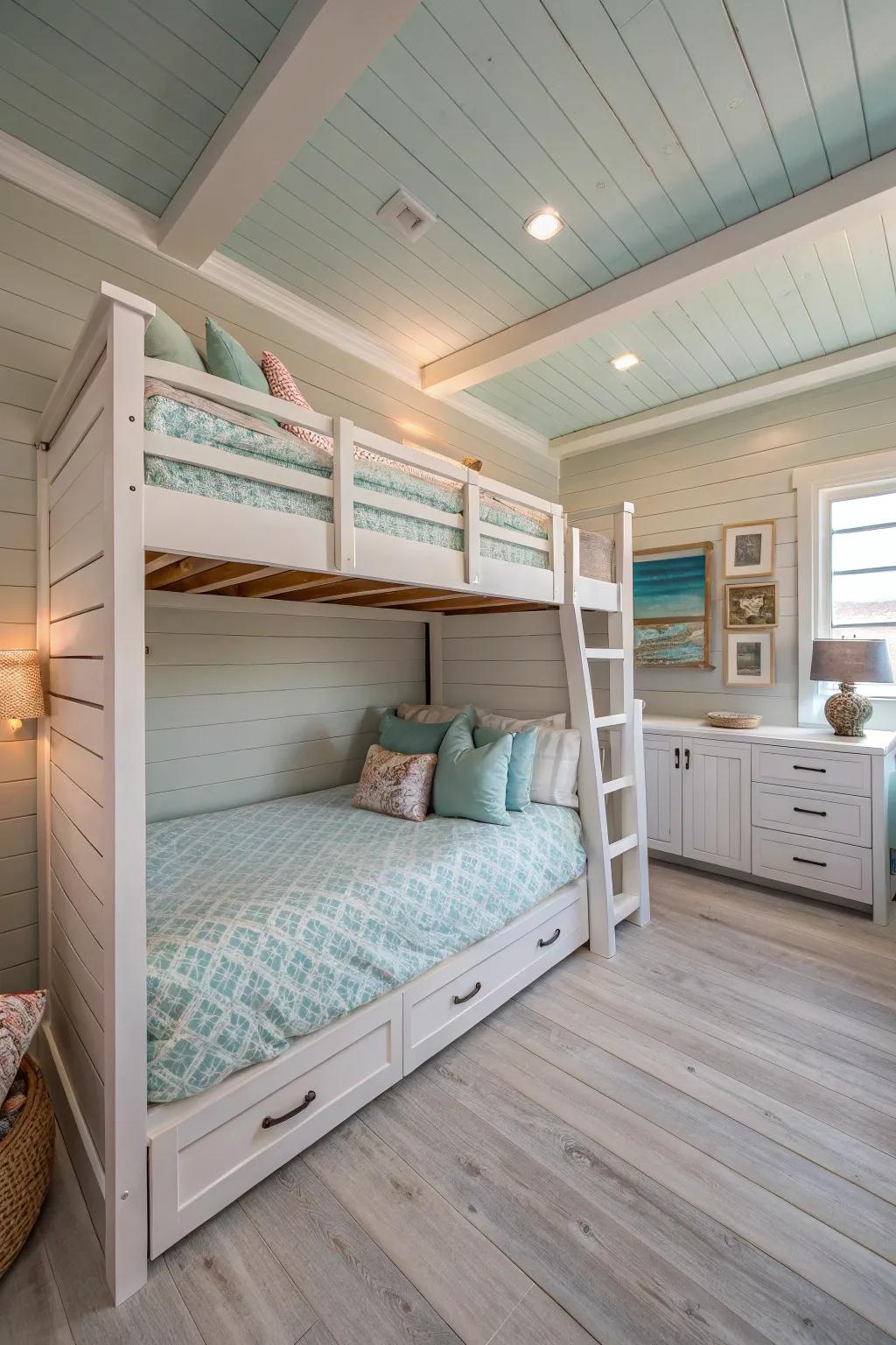 Layered paneling finish adds coastal charisma to your area.