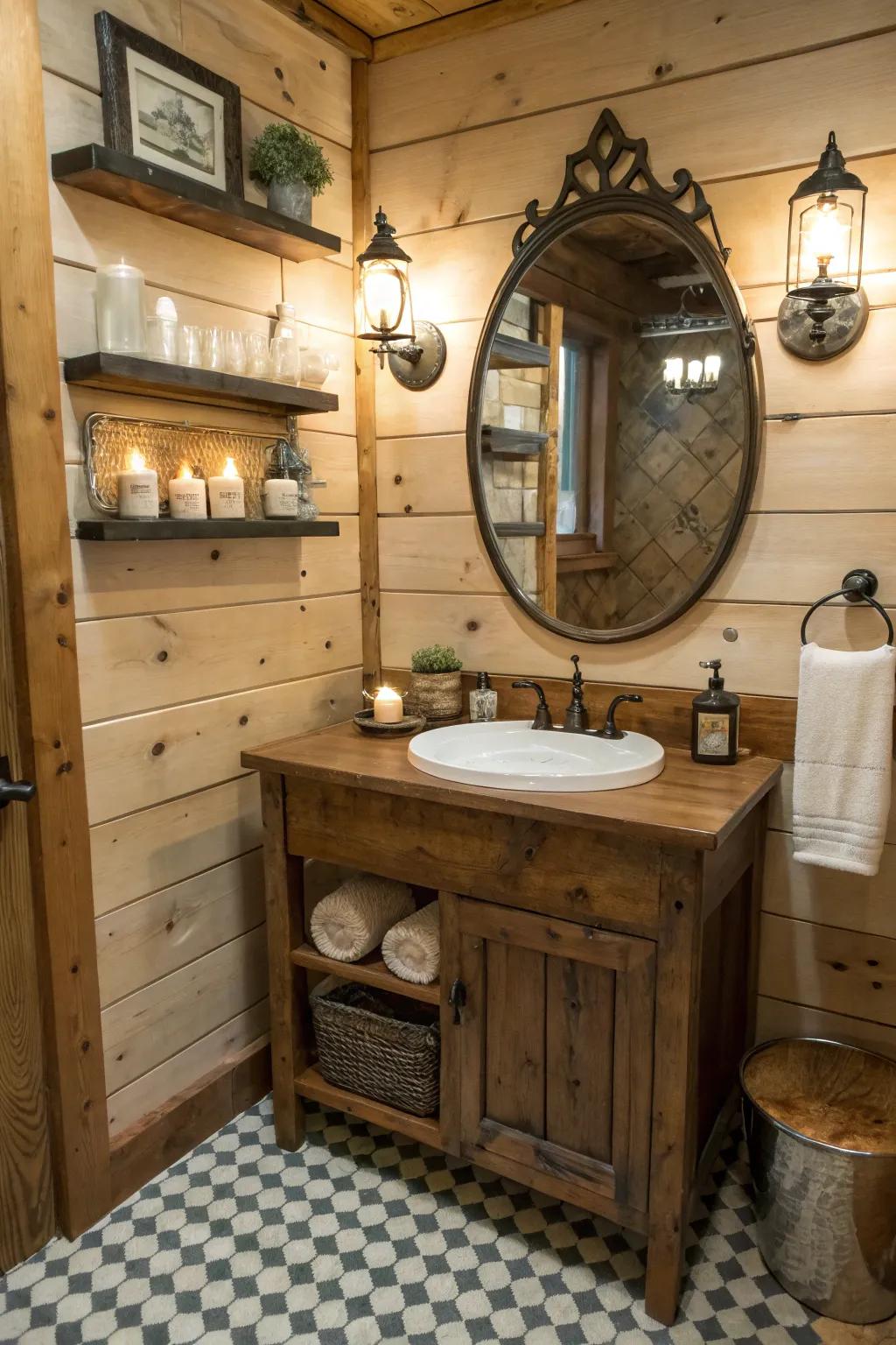 Vintage treasures bring personality to cabin bathrooms.