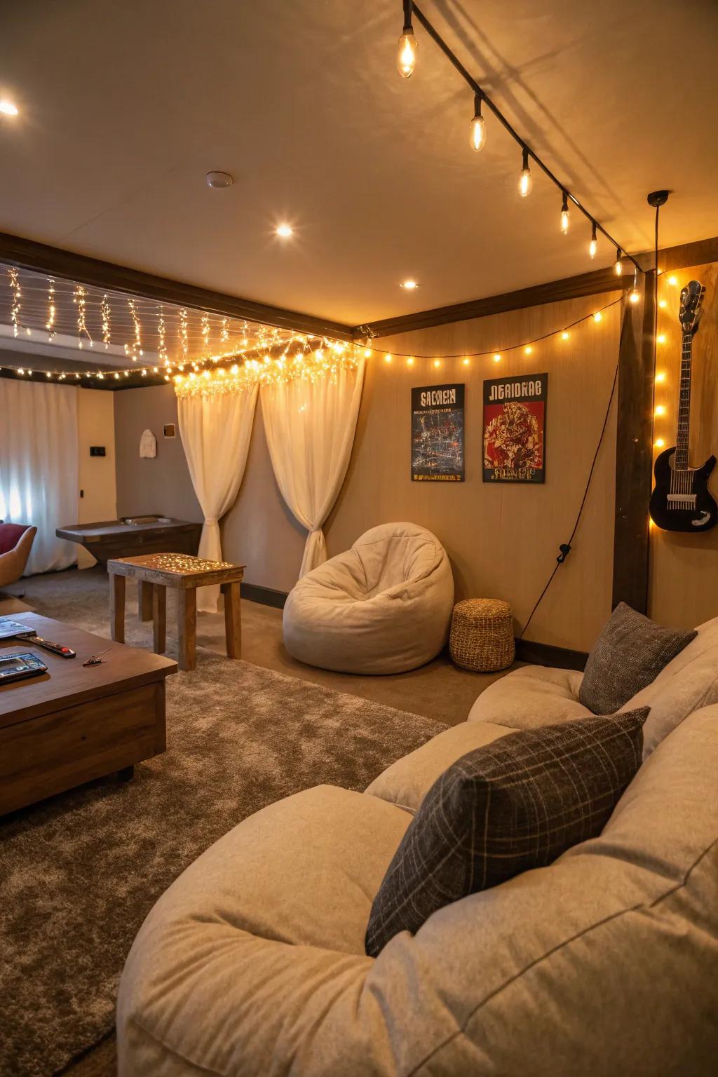 A relaxation zone offers a snug getaway inside your game space.