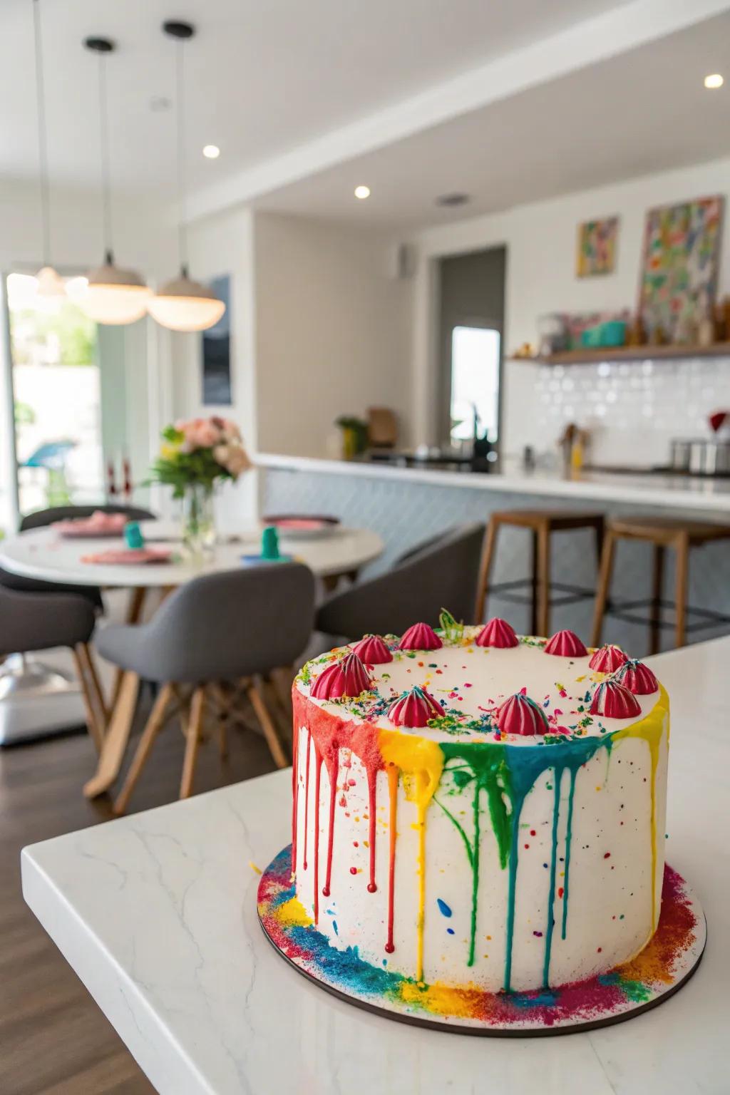 Contemporary and diverting edible pigment dash accentuating a buttercream cake