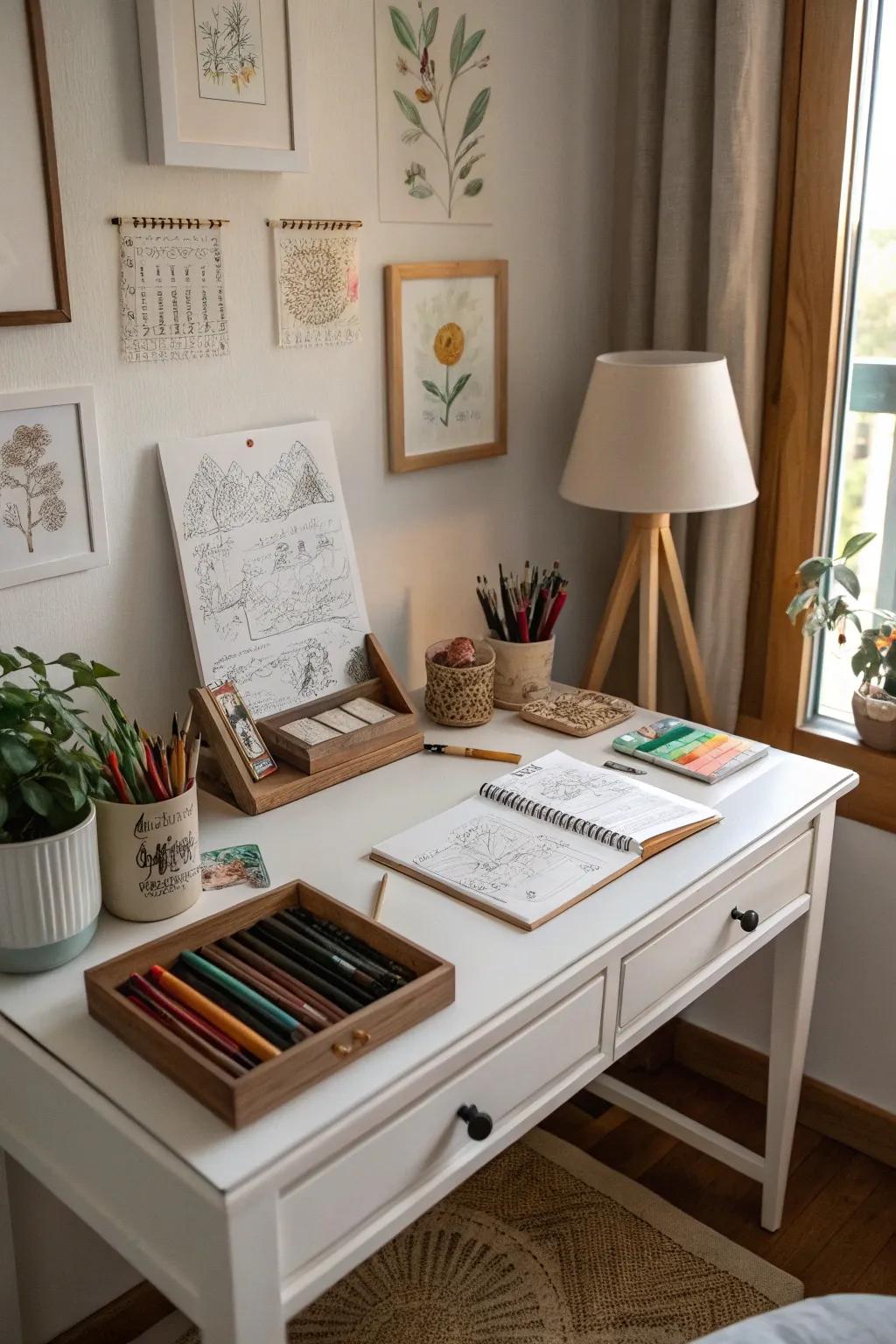 In your calming corner, tap into your creative side.