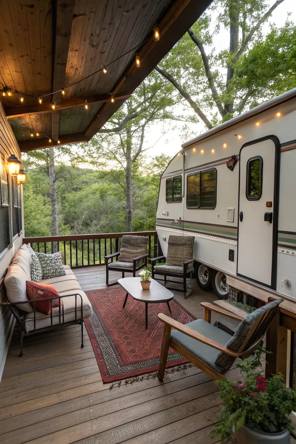 A tiered porch establishing a spacious and sophisticated setup.