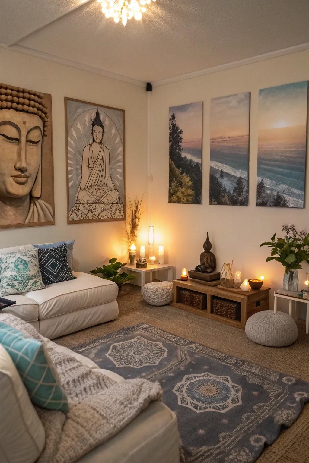 Spiritual artwork cultivates tranquility and peace.