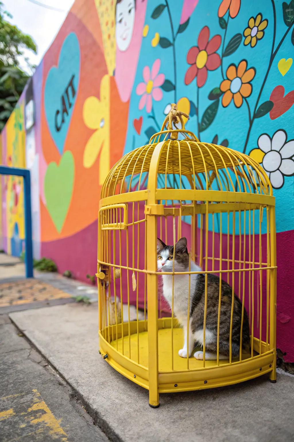 A burst of shade renders a cat enclosure bursting with character.