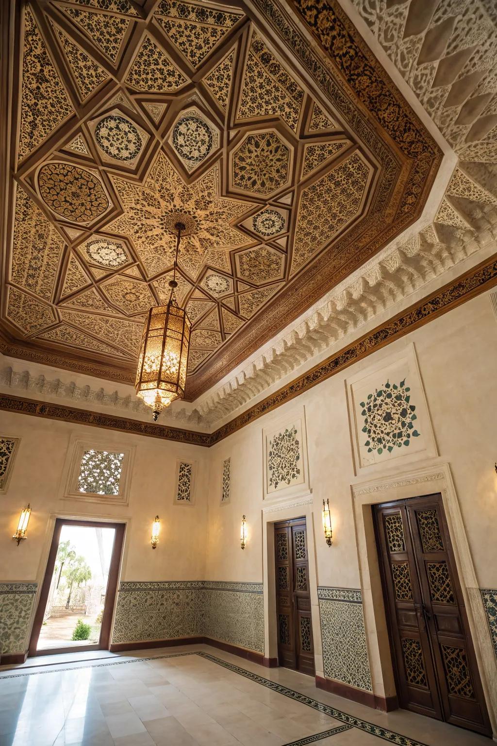 A space showcasing striking geometric designs, thereby incorporating a contemporary vibe.