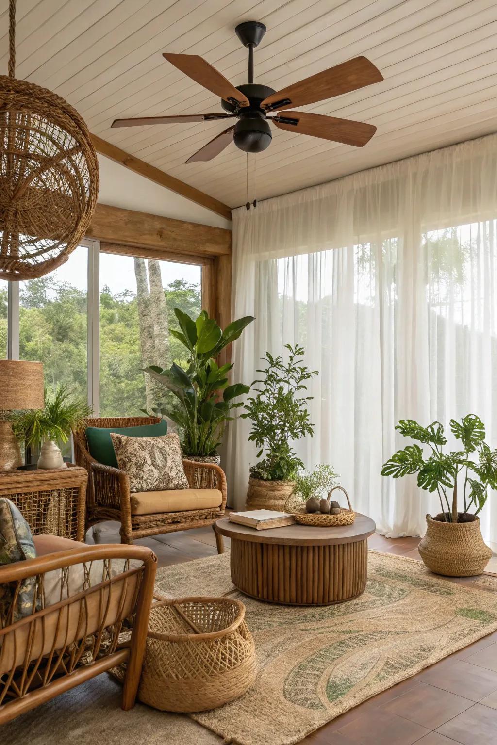 Bring nature indoors with a fan featuring natural elements.