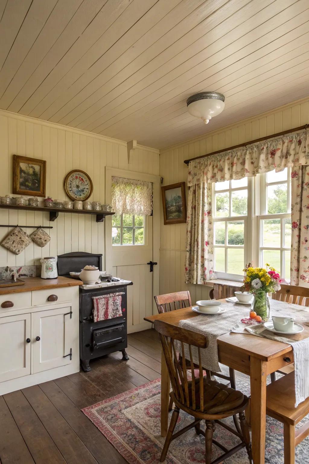 Add cottage charm with beadboard ceiling panels.
