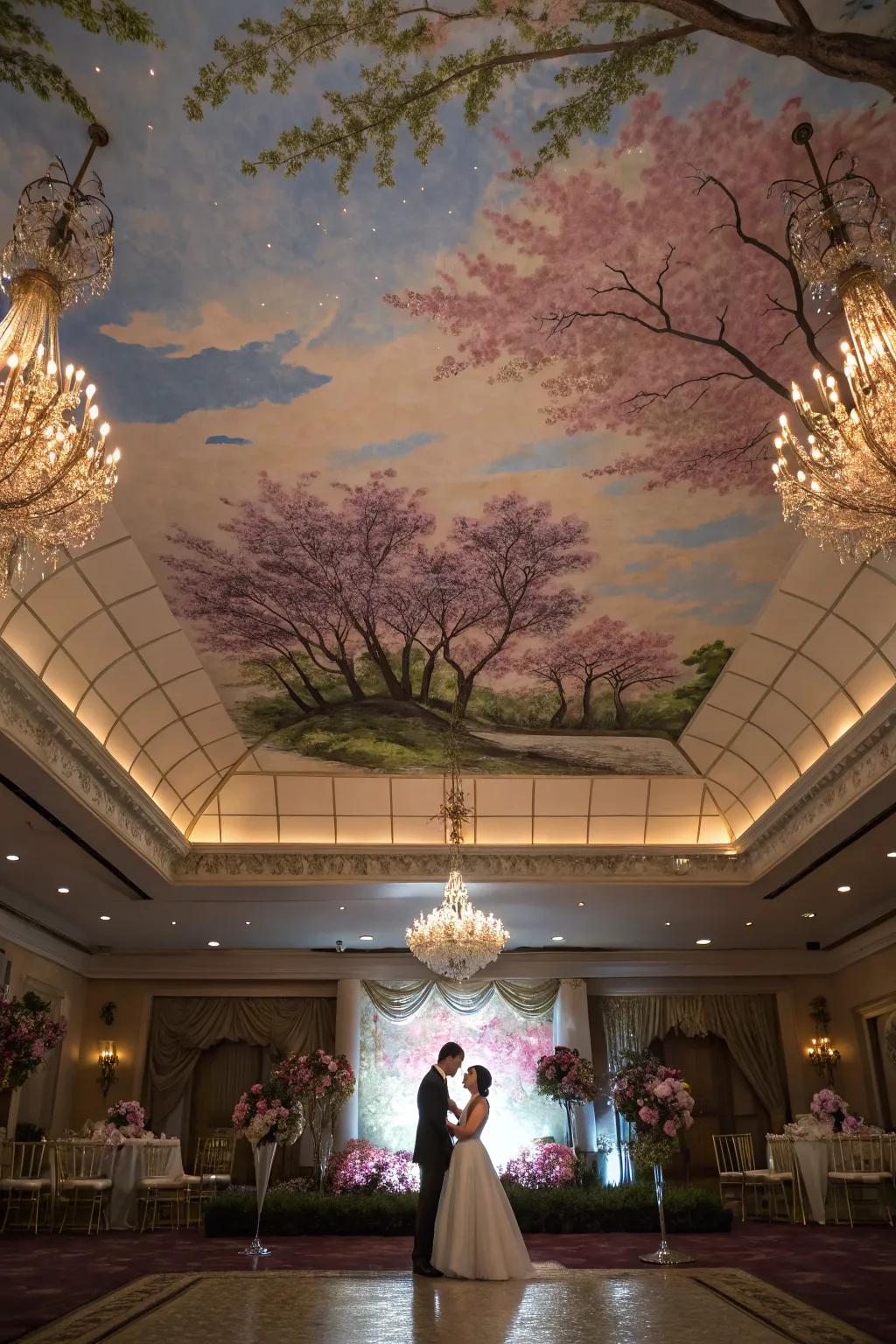 Ceiling designs establish a singular atmosphere.
