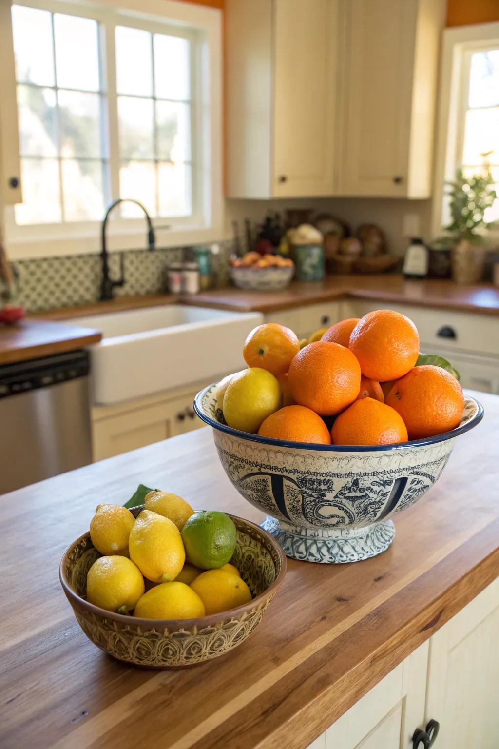 Incorporate a burst of color through a bowl filled with fresh fruit.