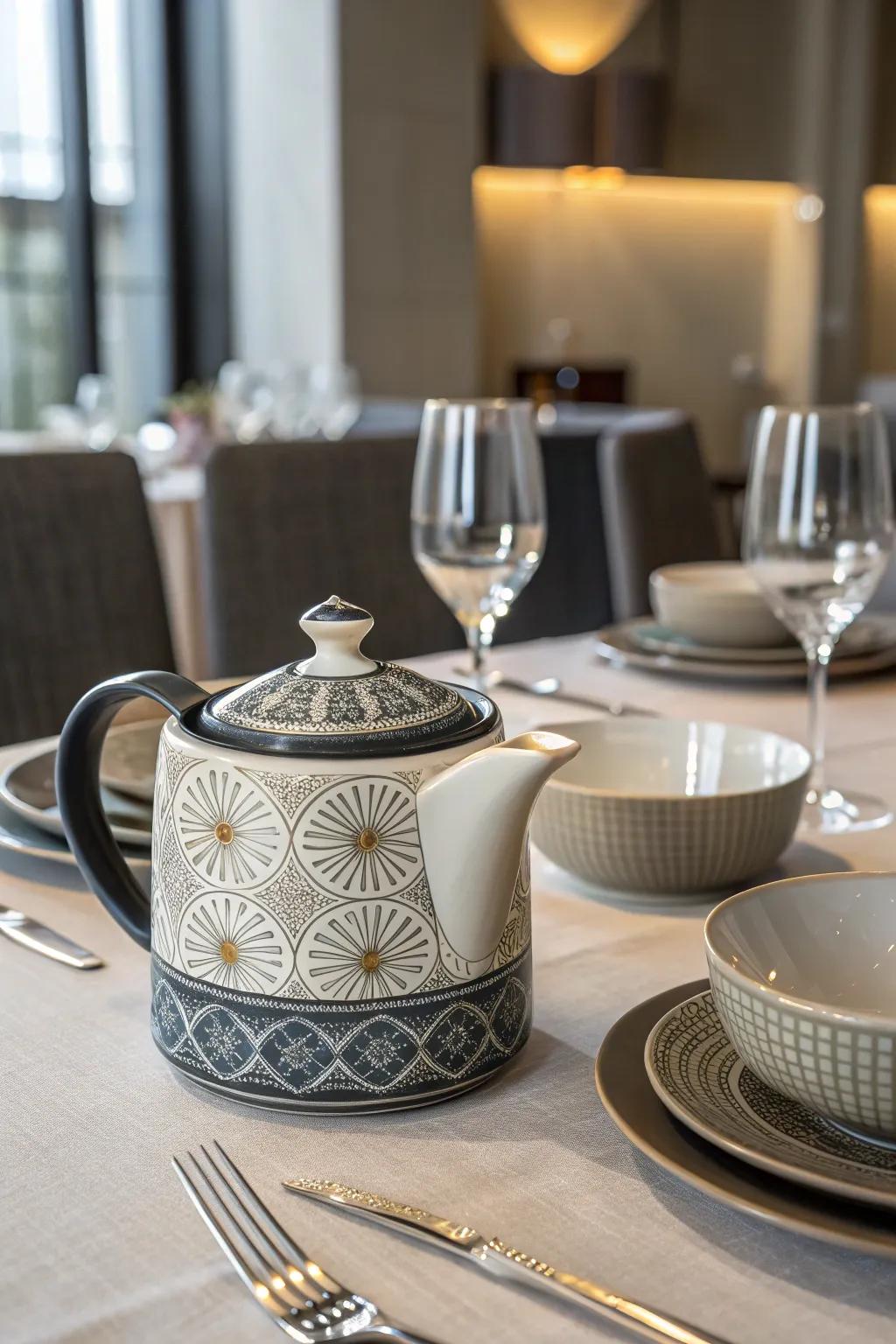 Modern fusion styles combine beautifully in this teapot design.