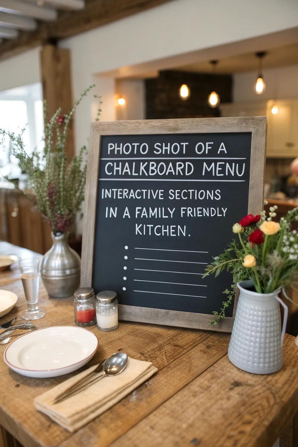 Interactive sections on this chalkboard menu invite guests to add their own notes.