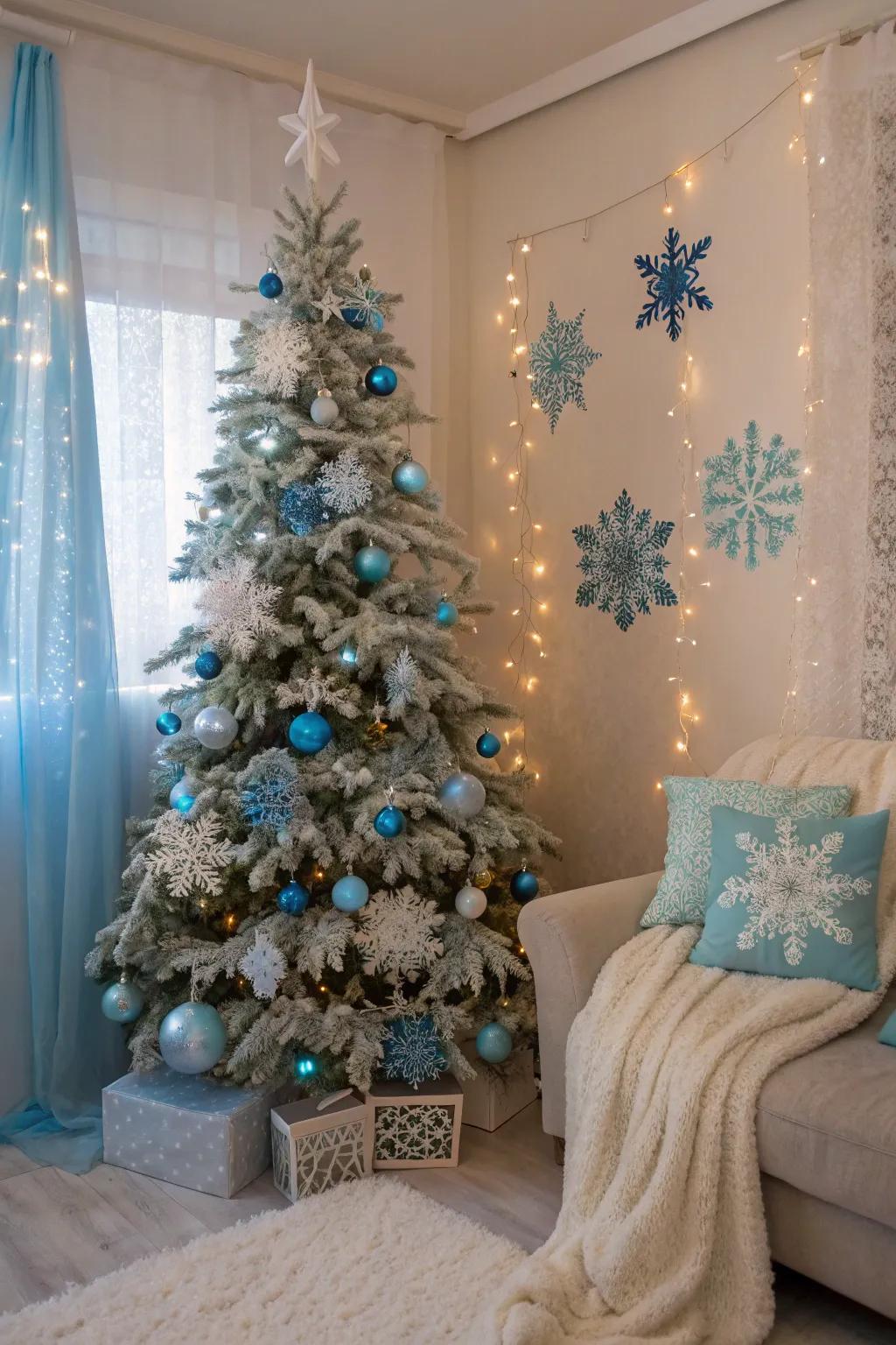 An Icy Tale-themed tree that transforms your home into a winter wonderland.