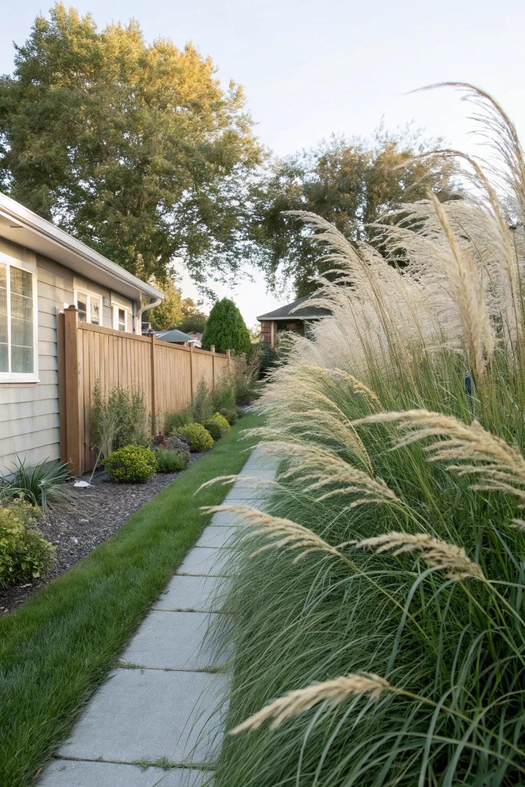 Ornamental grasses provide a natural and dynamic privacy barrier.