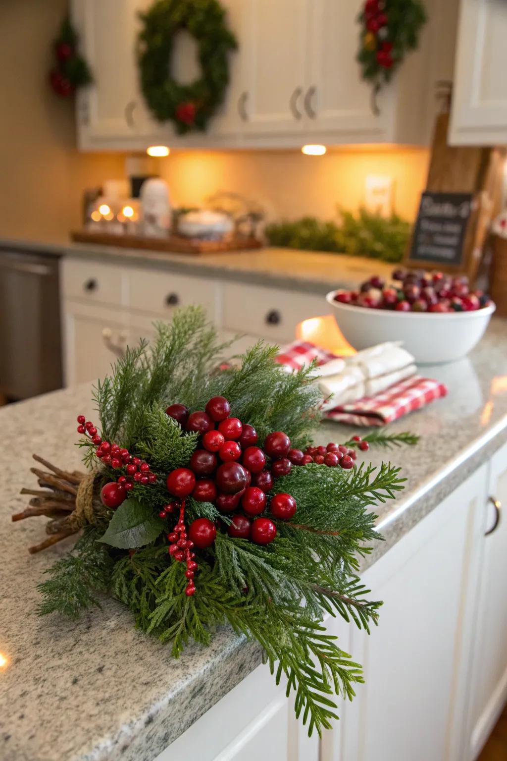 A distinctive holiday adornment featuring cranberries and greenery.
