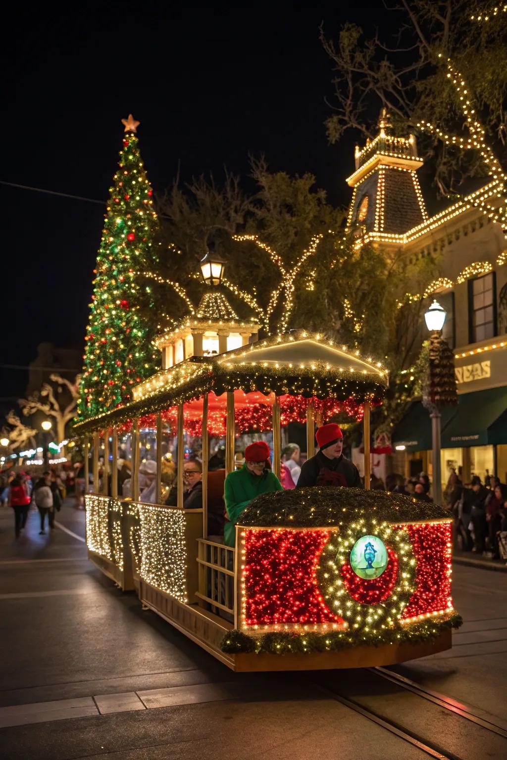 A dazzling Christmas Light Extravaganza float that illuminates the night.
