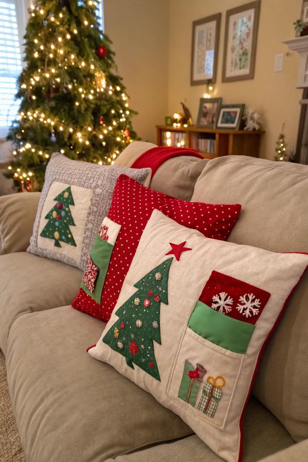 Interactive cushions infuse amusement into the holiday arrangement.