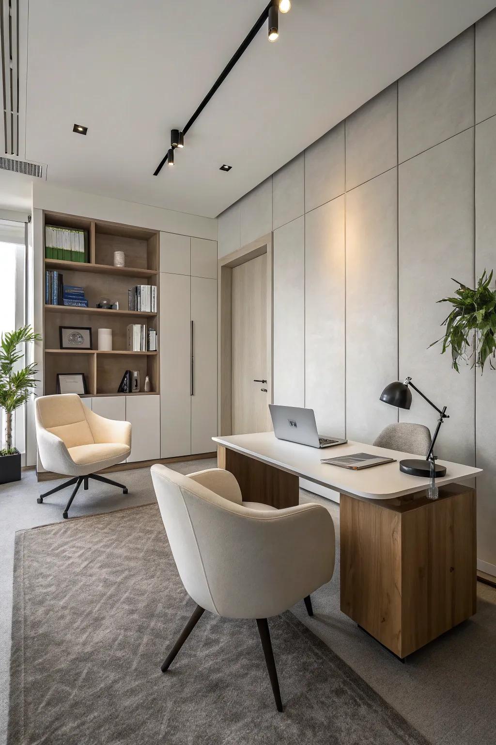 Minimalist decor contributes to a clean and focused office environment.