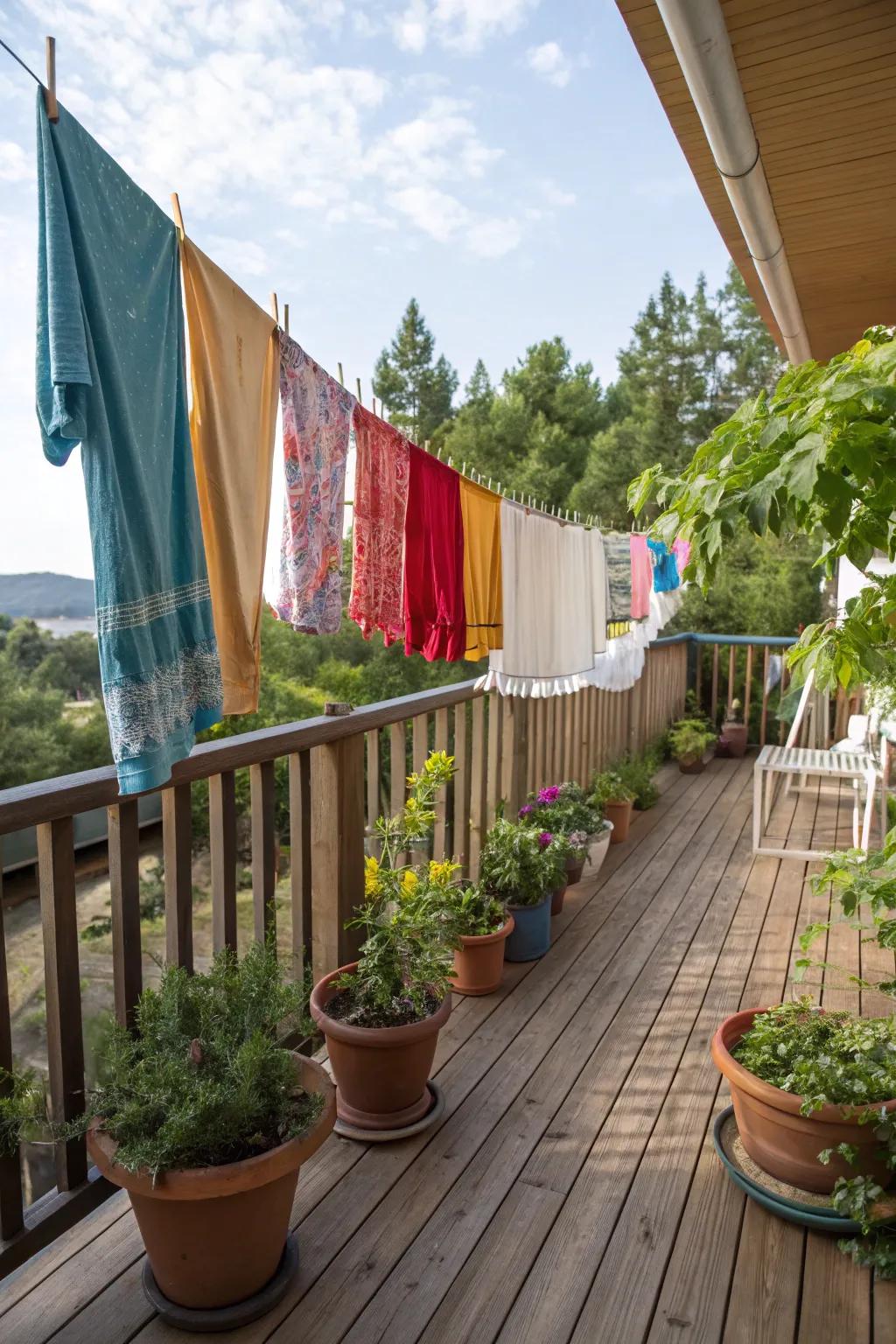 A raised deck with a useful clothesline option.