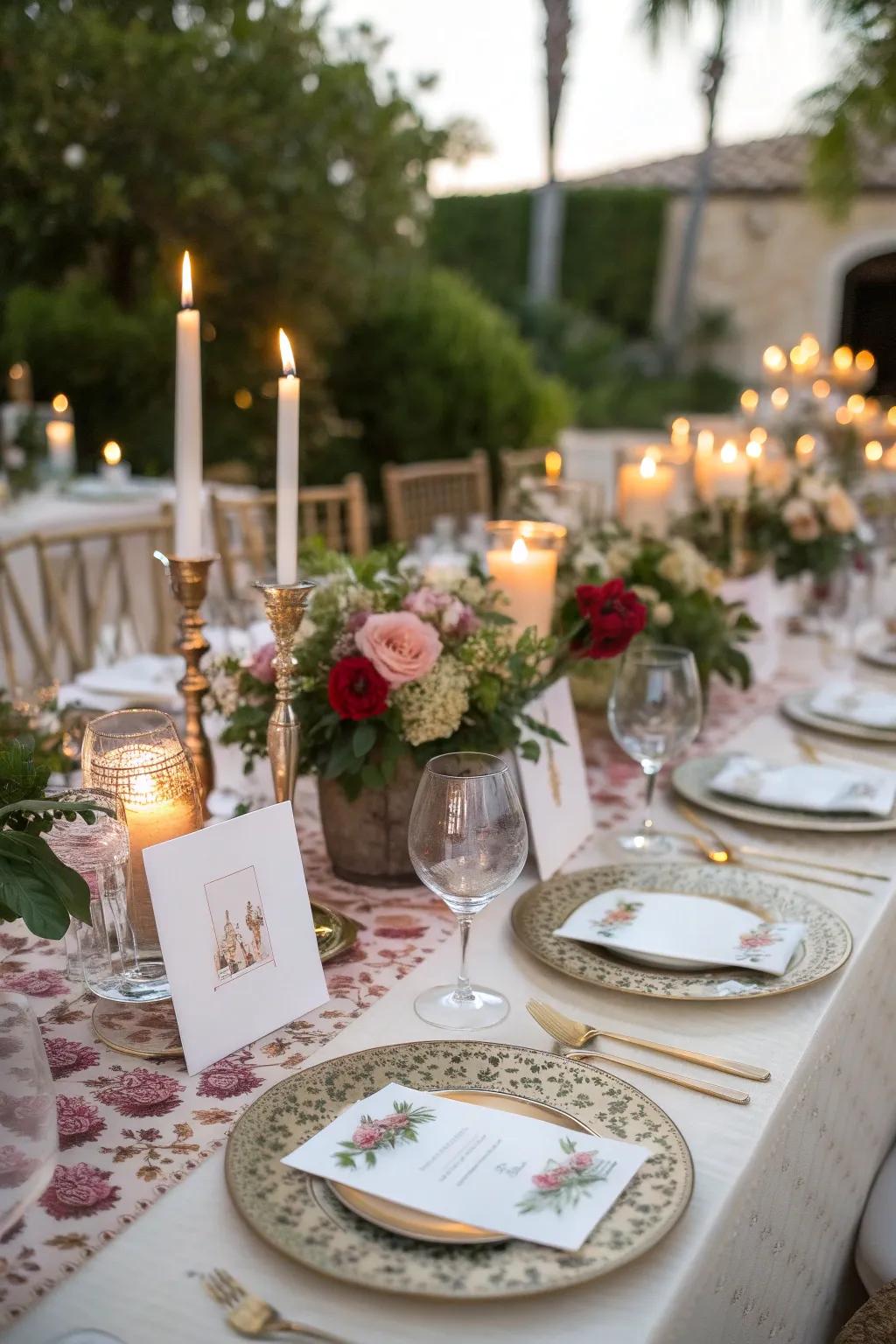 Festive table arrangements perfectly balancing both themes.