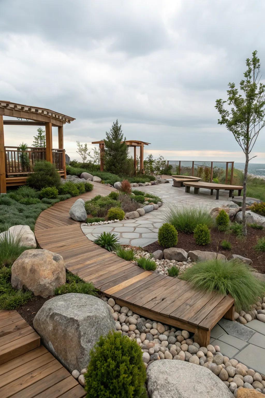 Natural materials create a friendly and inviting setting.