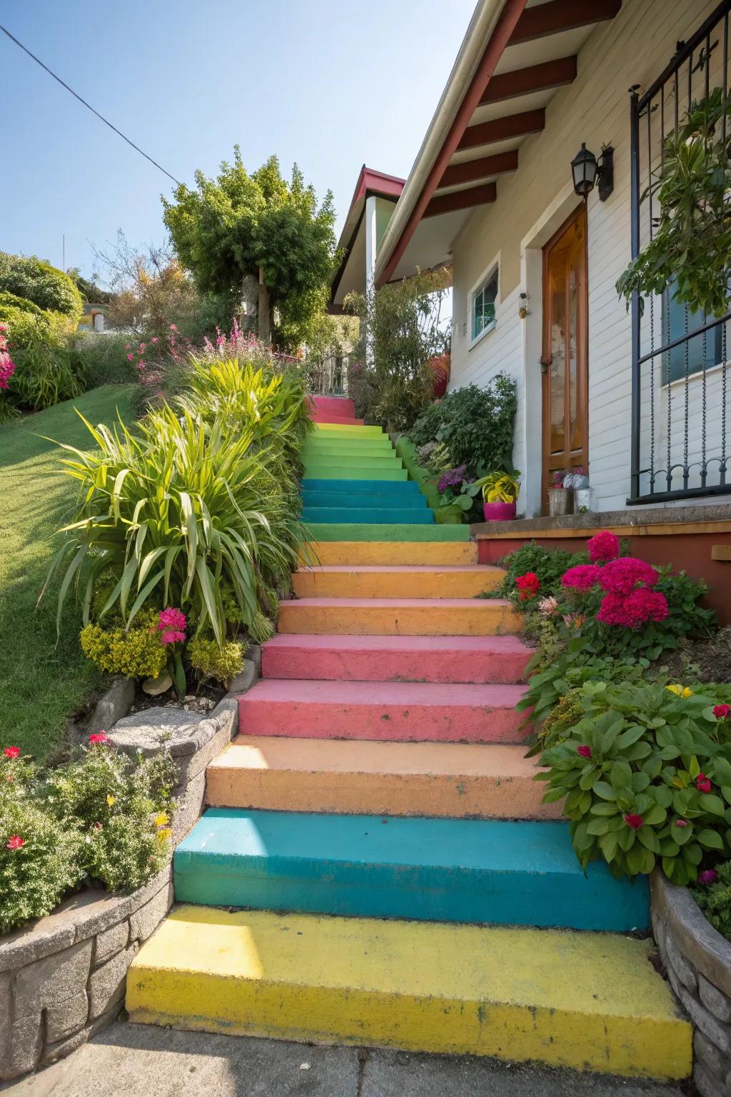 Colorful steps adding a playful essence.