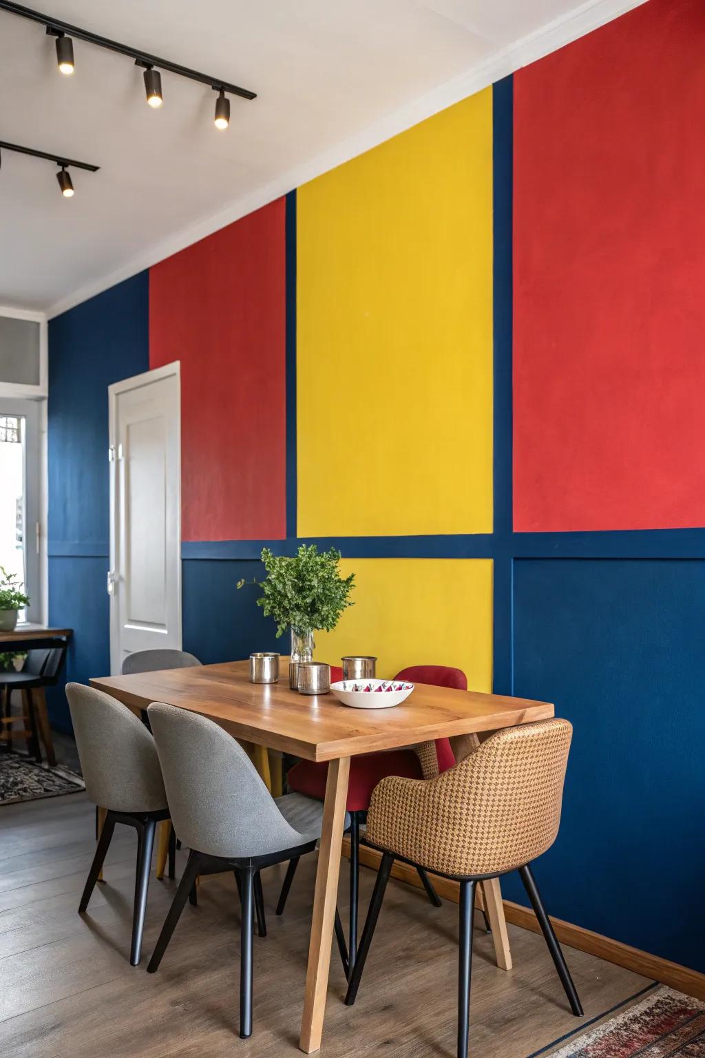A vibrant color block wall energizing the space