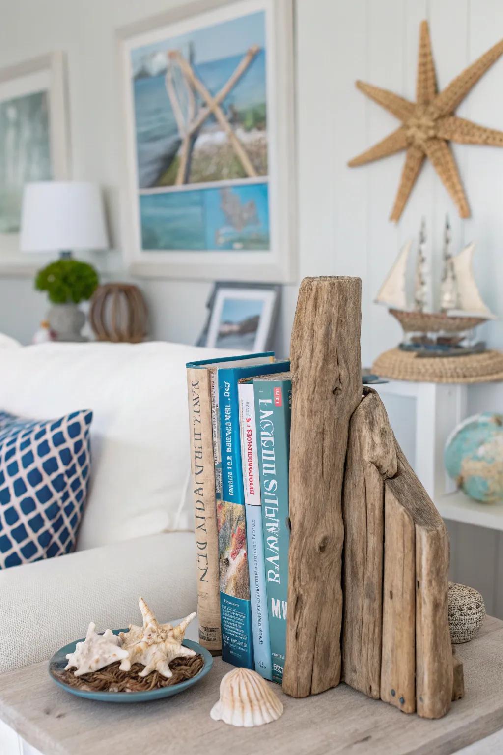Driftwood bookends for a coastal, eco-chic style