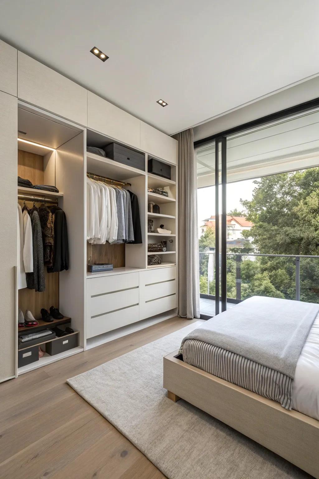 Concealed storage sustains a clutter-free and stylish area.