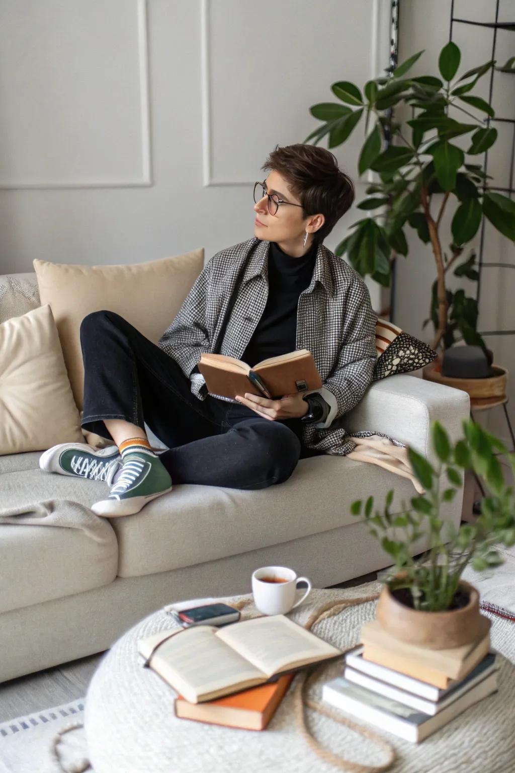 Relaxed seating emphasizes personal style and comfort.