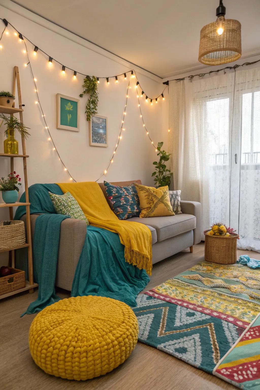 Color accents infusing vitality into a studio.