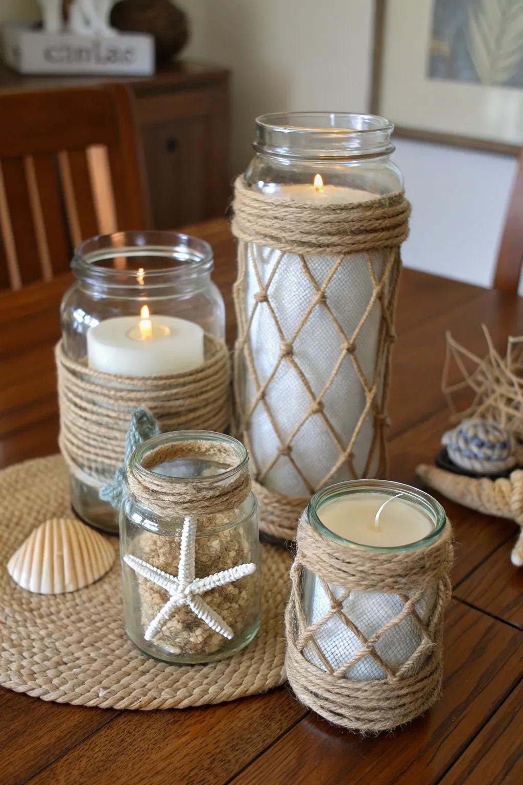 Cordage embellishments add texture and nautical allure.