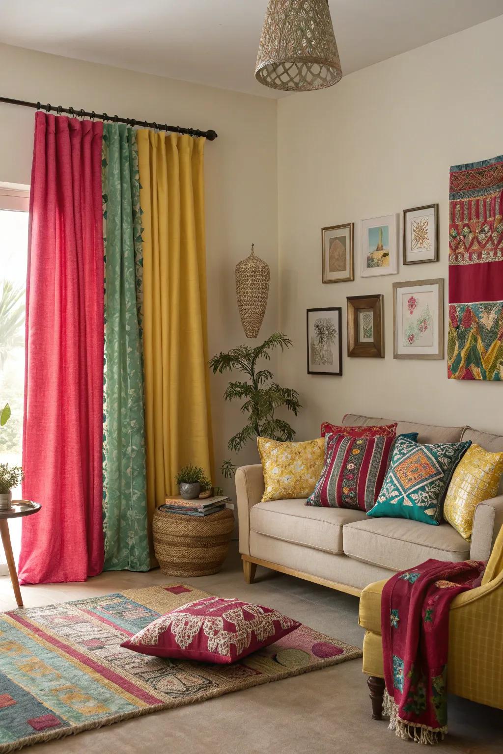 Complementary colors create a dynamic and lively atmosphere.