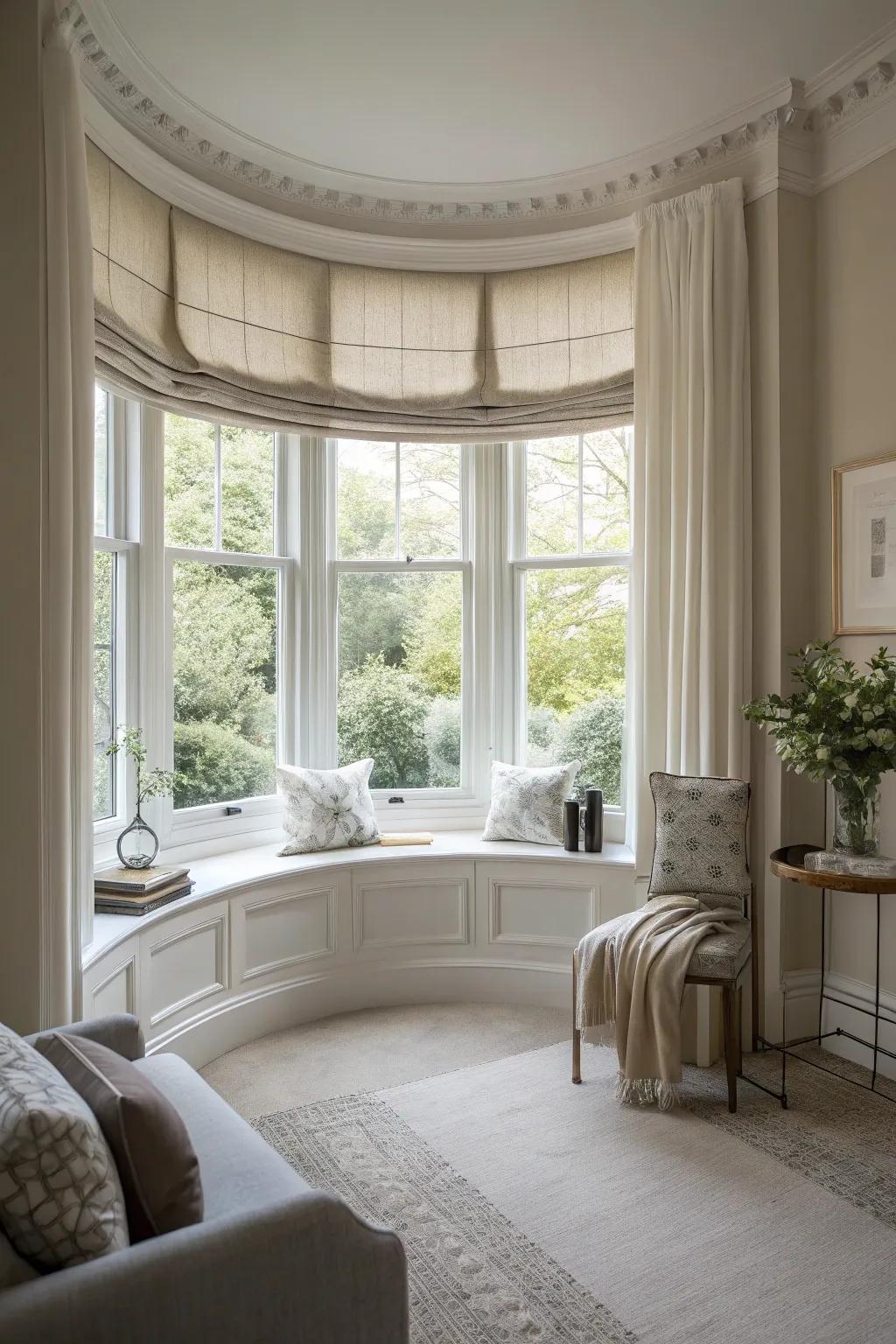A minimalist and refined arched bay window arrangement.