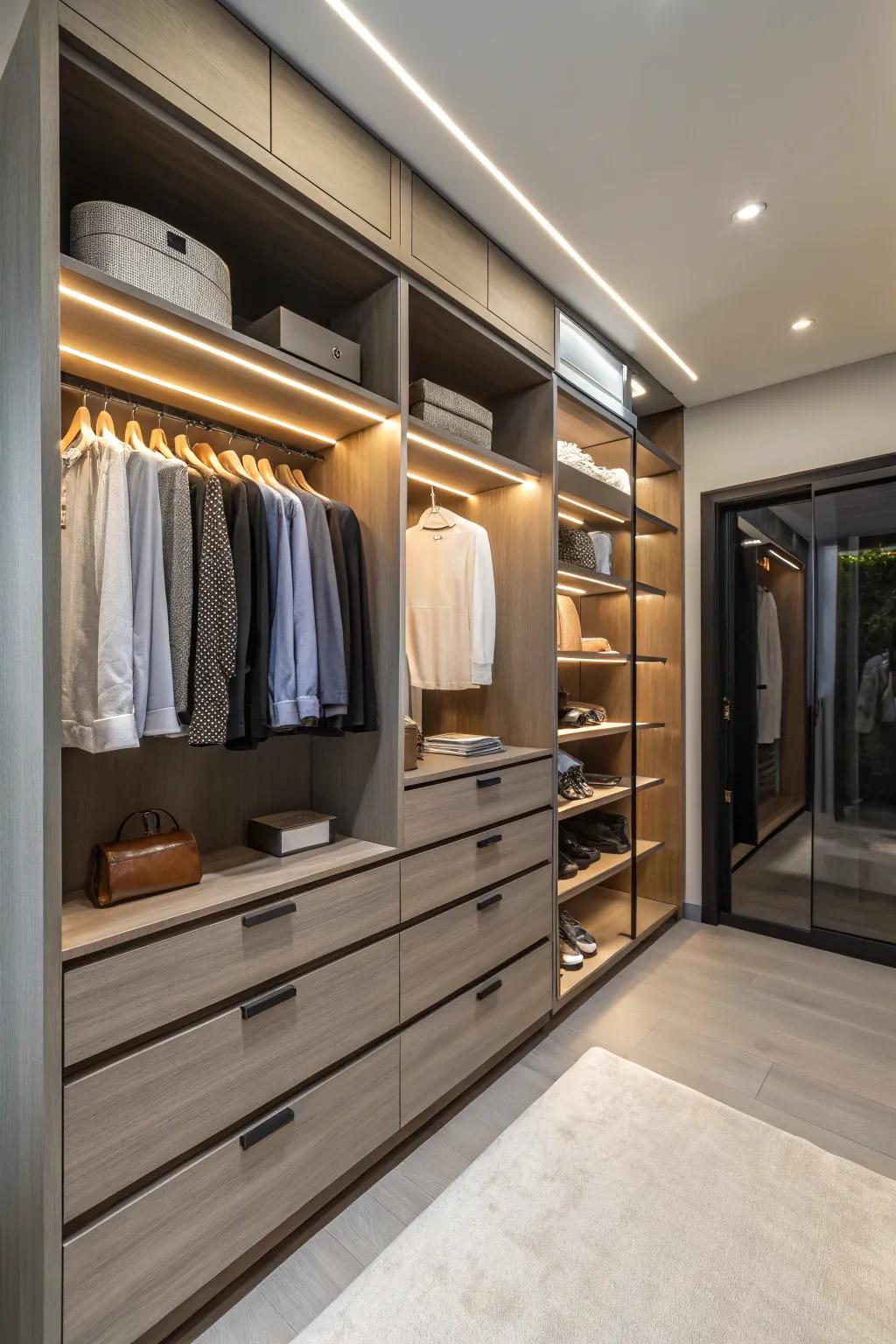 Integrated wardrobe units deliver seamless storage solutions.
