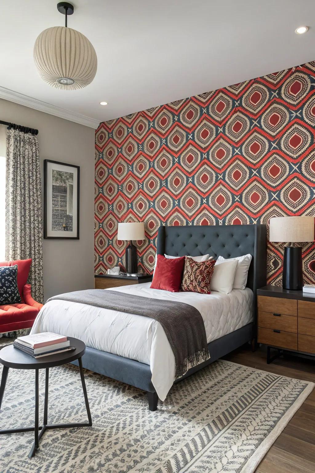 Spectacular wallpaper adds a bold impression.