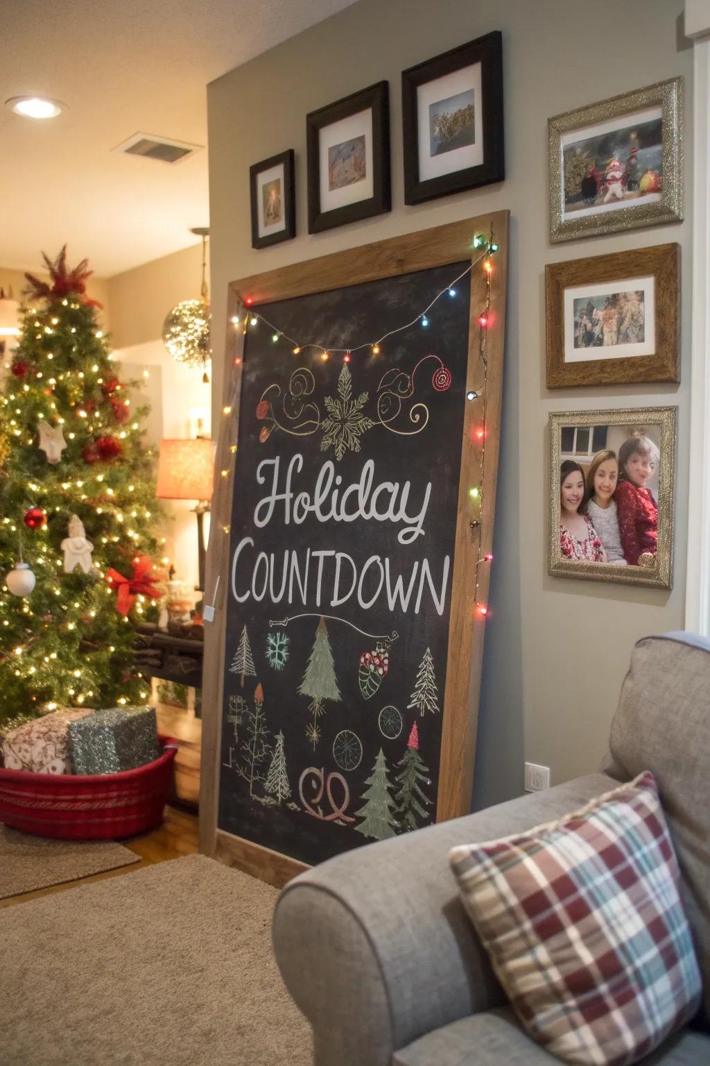 An anticipatory festive tally chalkboard stationed in the communal area.