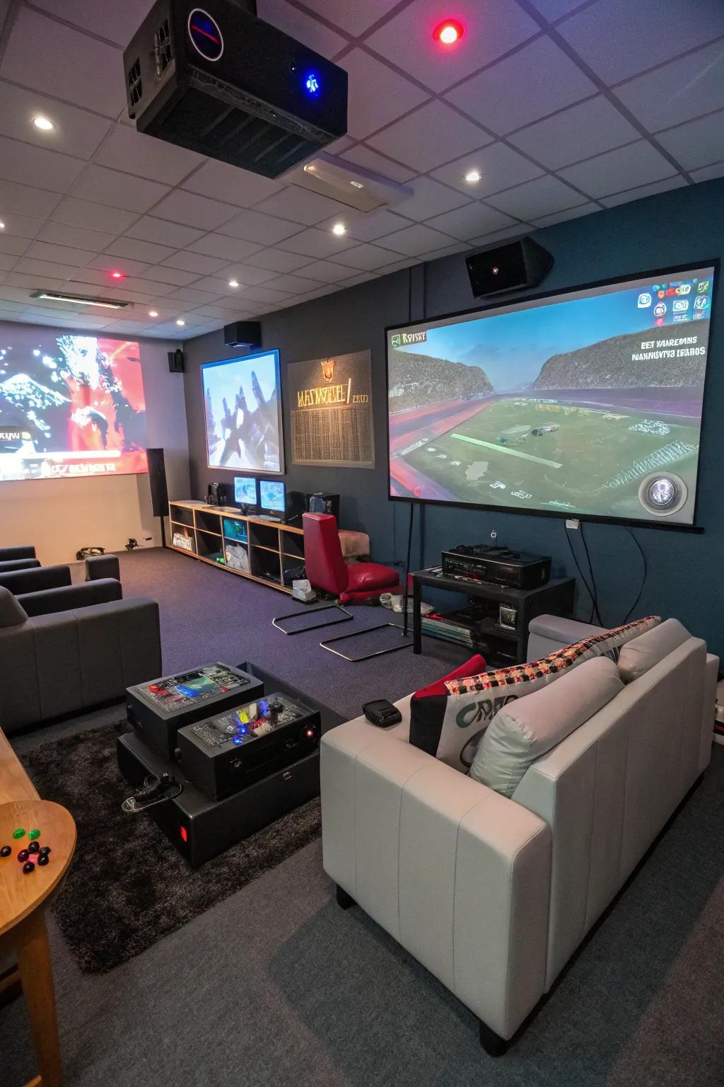A projector adds dynamic and interactive elements to the design of your gaming space.